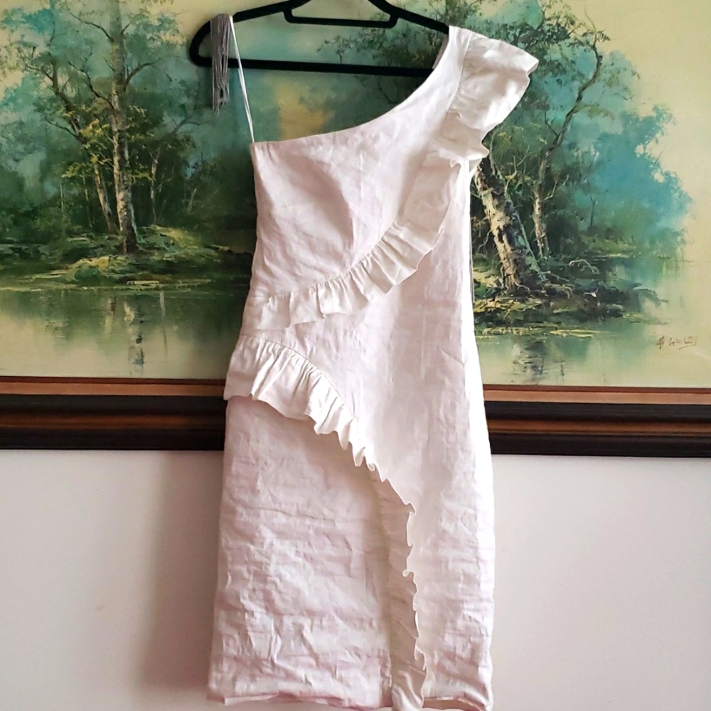 New Nicole Miller Artelier White One Shoulder Dress Size 6